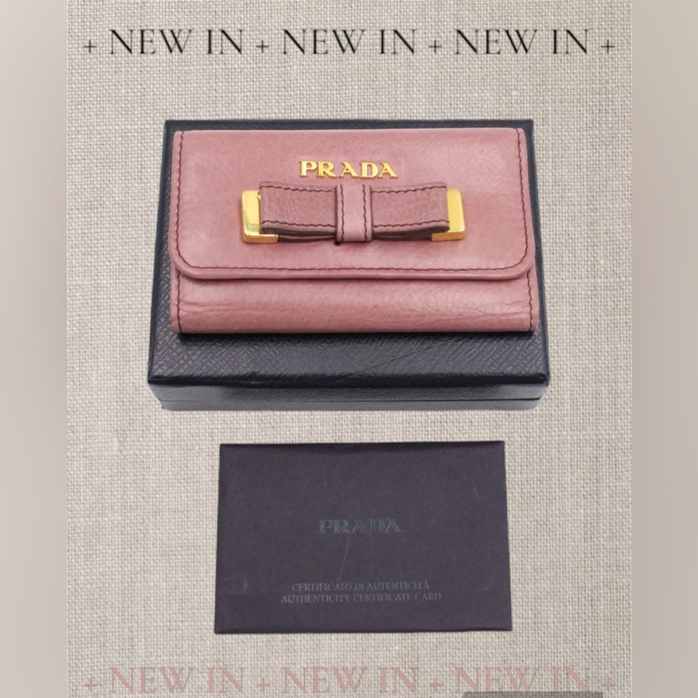 Prada Leather Key Holder Wallet with Bow Detail in Pink
